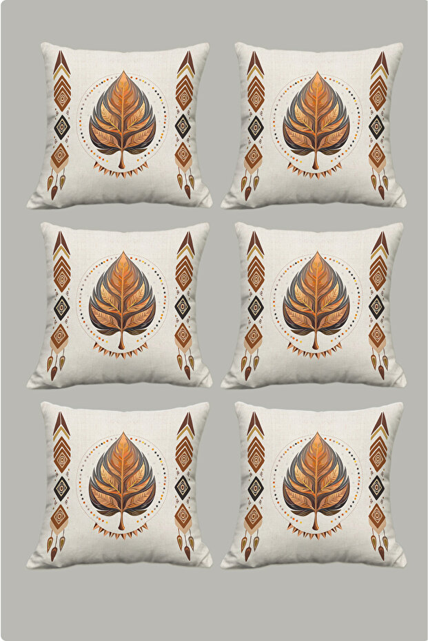 Ethnic Bohemian Leaf Pattern Beige Floor Decorative Gift Velvet 6-Piece Pillow Cushion Cover Set 43X43