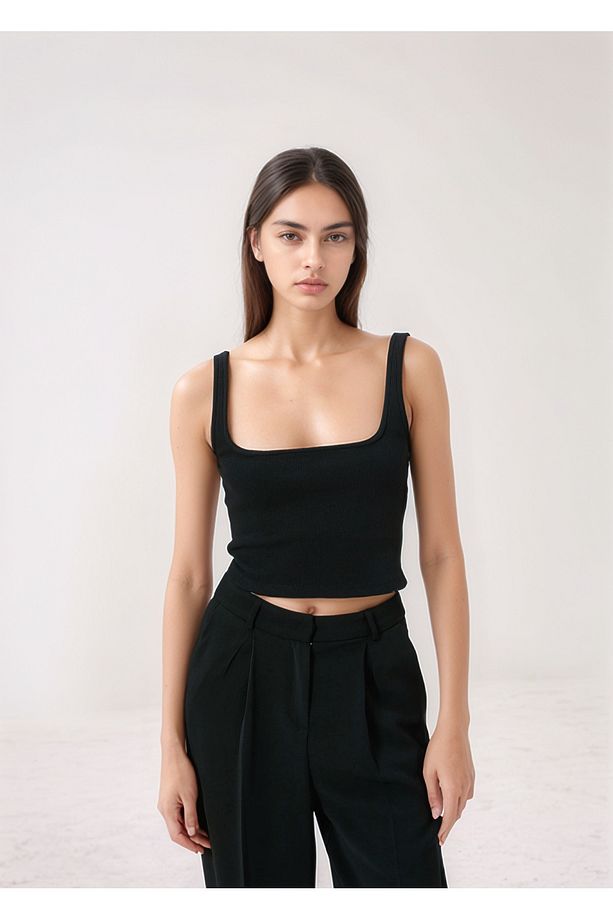 Askılı Fitilli Basic Crop Atlet - Çift Kat Astarlı (%100 Pamuk) - 3