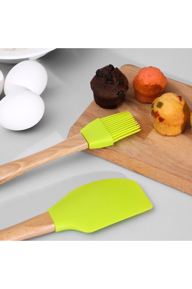 3 Pcs Silicone Tools with Wooden Handle, Baking Tool RF10274
