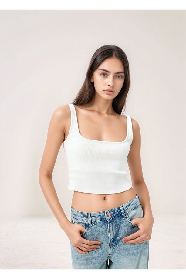 Askılı Fitilli Basic Crop Atlet - Çift Kat Astarlı (%100 PAMUK) - 1