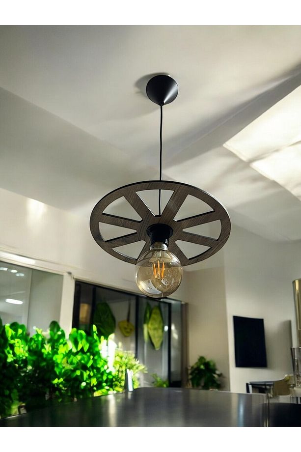 WHEEL  Tek Teker Tekerlek Avize Sarkıt  Ahşap Dekoratif  Cafe Restoran Rustik Balkon Bahçe Avizesi - 4