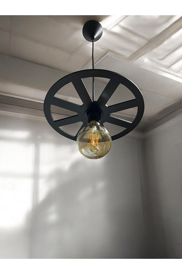 WHEEL  Tek Teker Tekerlek Avize Sarkıt  Ahşap Dekoratif  Cafe Restoran Rustik Balkon Bahçe Avizesi - 5