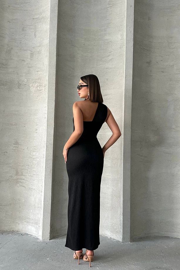Kadın Siyah Tek Omuz Detaylı Maxi Boy Elbise Bchn-2525455 - 5