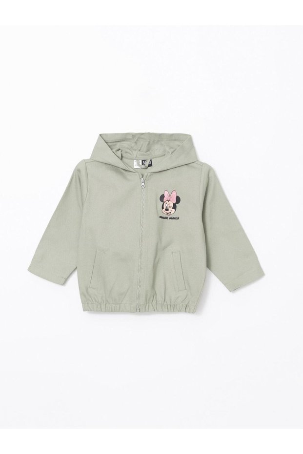 Lcw Kids Green Minnie Mouse Printed Girls Hooded Jacket