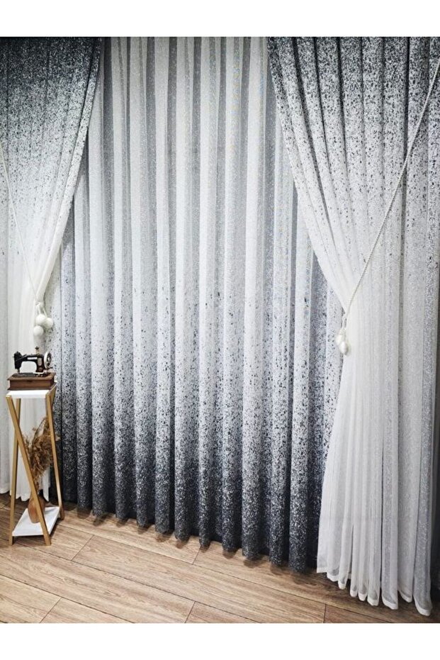 New Design Top Colorful Grey-Anthracite-Smoked Sprinkled Tulle and Right/Left Set Tulle Background Curtain