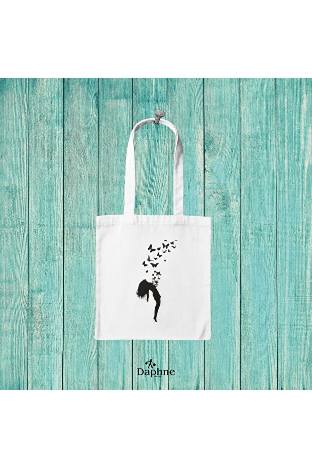 Cloth Bag // Raw 220 g Gabardine Fabric // Abstract, Artistic, Woman, Freedom, Butterfly