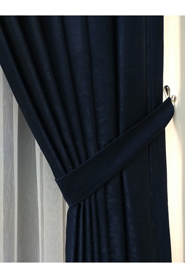 Background Fabric Curtain Navy Blue Dark Blue Color Velvety Soft Soft Wing Side Curtain 1e 3 Draped Pleat