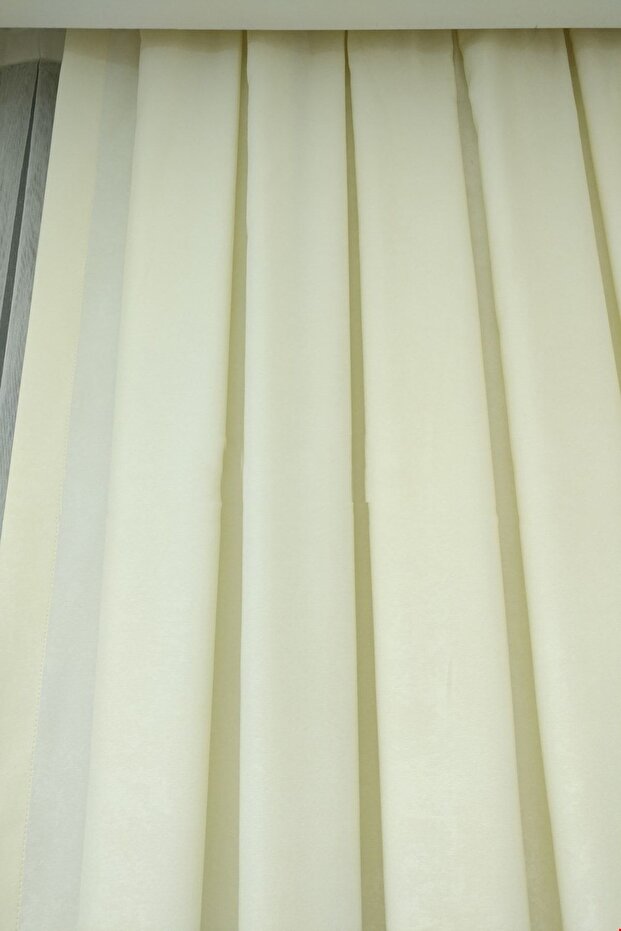 Background Fabric Curtain Cream Color Velvety Soft Soft Wing Side Curtain 1e 3 Draped Simple Stylish Design - 4