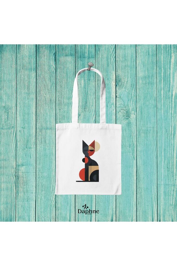 Cloth Bag // Raw 220 g Gabardine Fabric // Cat, Mosaic, Cubism, Art