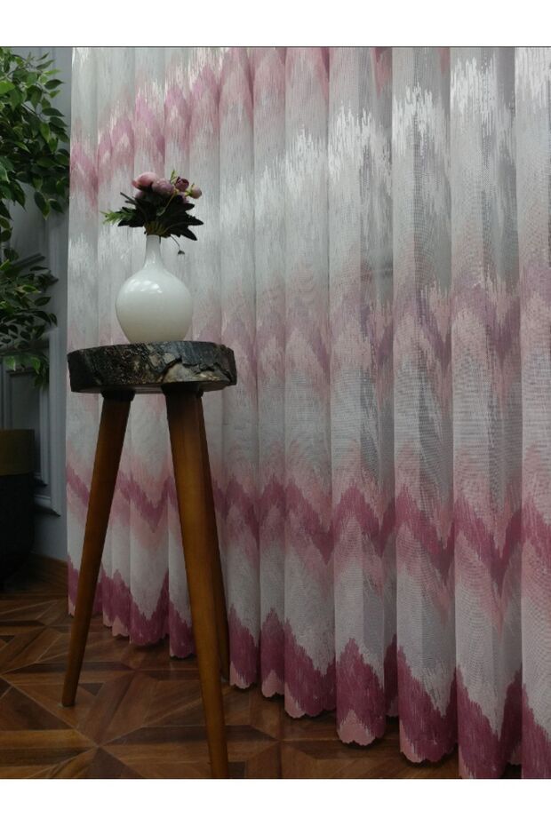 Harmony Zigzag Pattern Powder Dried Rose Pink Design 1/2 Layer Pleated Tulle Curtain