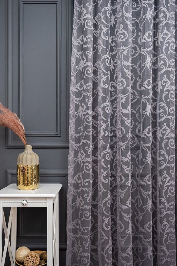 Classic Shawl Pattern Gray Smoke Color Pattern Design 1e3 Layer Pleated Tulle Curtain