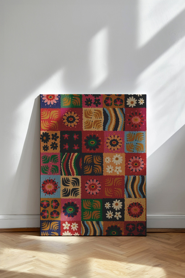 Kırmızı Motif Desen - Kanvas Tablo - 1