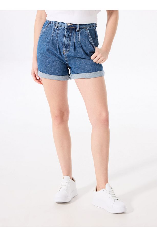 İndigo Kadın Basic Yıkamalı Denim Şort F5SL-SHT0350 - 2