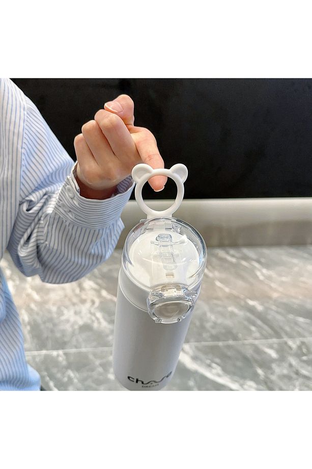 Pipetli Kapaklı Paslanmaz Çelik Isı Yalırımlı Termos Kupa 400 ml - 4