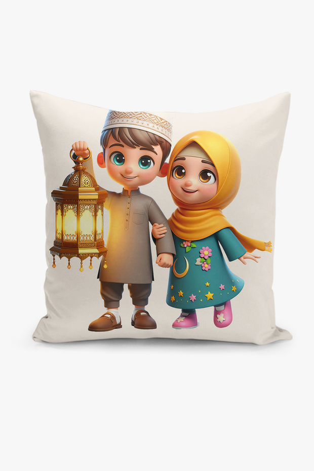 غطاء وسادة مطبوع رقميًا على الوجهين للأطفال بتصميم رمضان - رمضان