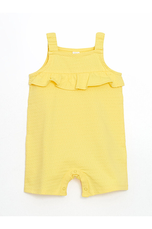 Yellow Ruffled Baby Girl Combed Cotton Jumpsuit