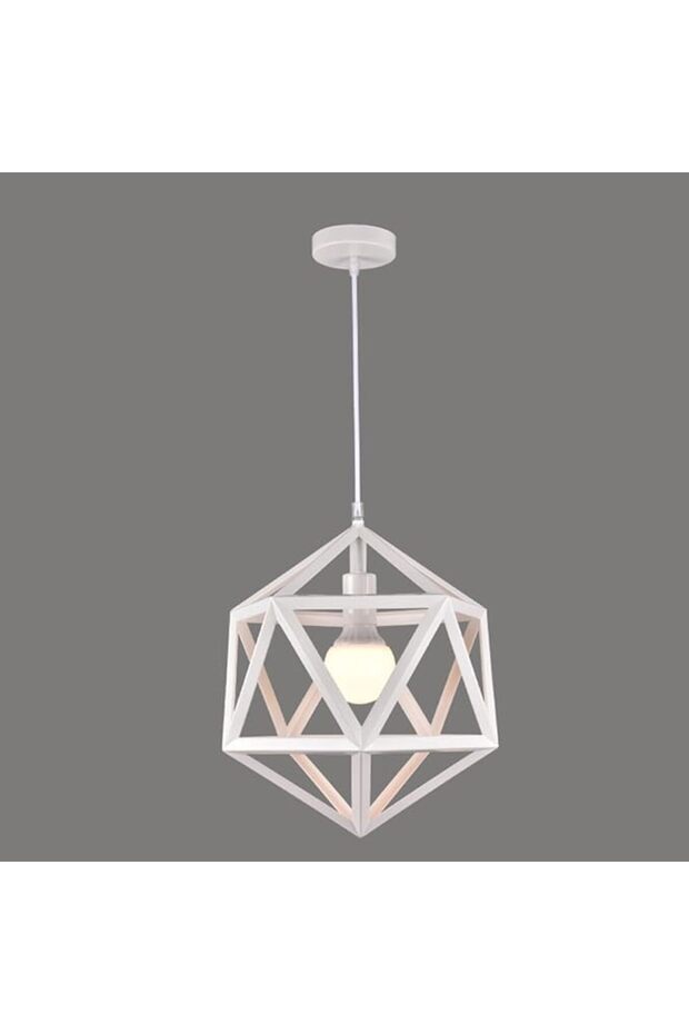 Industrial Diamond Shape Pendant Light 1-Bulb White Metal Hanging Pendant Lamp