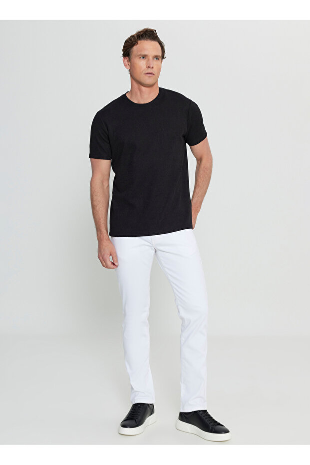 Cotton Slim Fit Slim Fit Crew Neck Jacquard Stretch T-Shirt