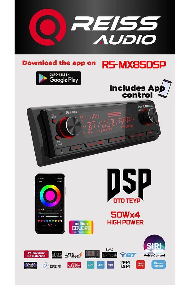 Audio Rs-mx85dsp dsp işlemcili 3amfi 4v Rca Çıkışlı Profesyonel Oto Teyp rgb Bluetooth-Usb - 7