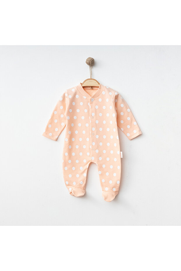 Cotton Polka Dot Baby Rompers with Booties and Snap Fasteners on the Front