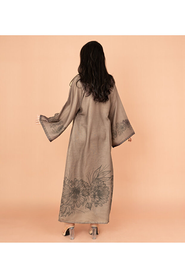 جلابية سادة مزينة بلمسة زهورية - 4