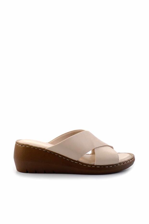 Beige Genuine Leather Women's Slippers K04296060103