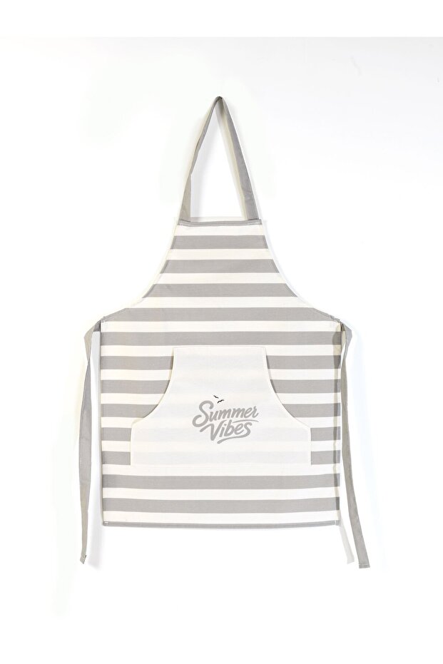 Summer Vibes Slogan Cotton Linen Pocket Kitchen Apron 55X70 Cm-Grey