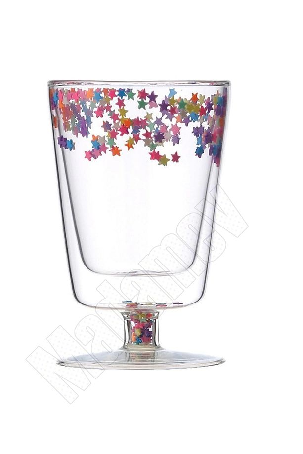 Çift Cidarlı Yıldızlı Ayaklı Retro Stil Bardak Magnolya Sunum Kasesi ve Kahve Bardağı 350 ml Seti - 4