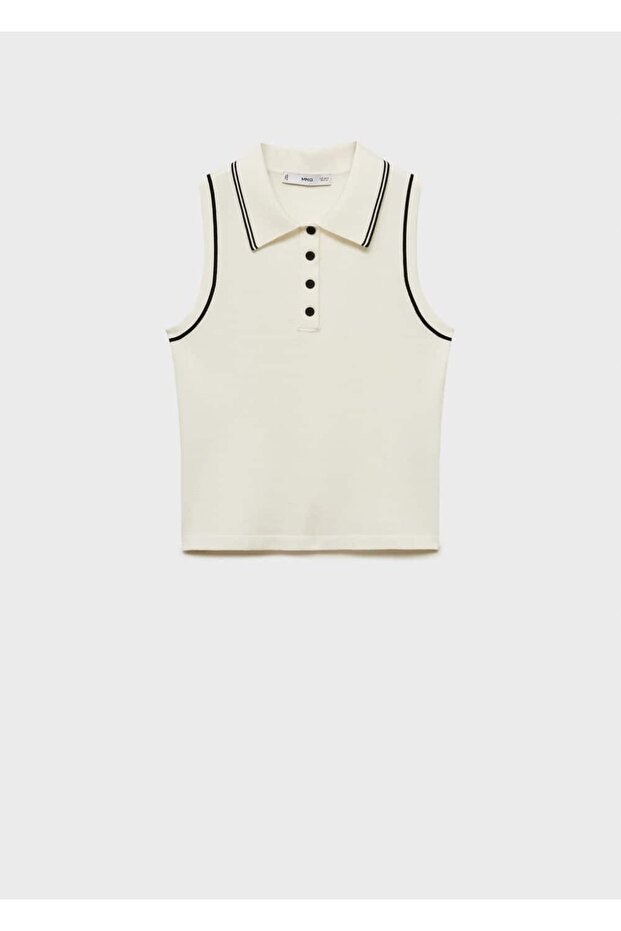 Kontrast süslemeli polo yaka triko bluz - 3