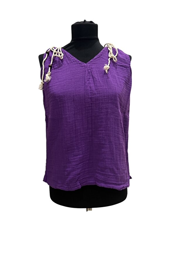 بلوزة موسلين بحزام حبل قابل للتعديل - 1