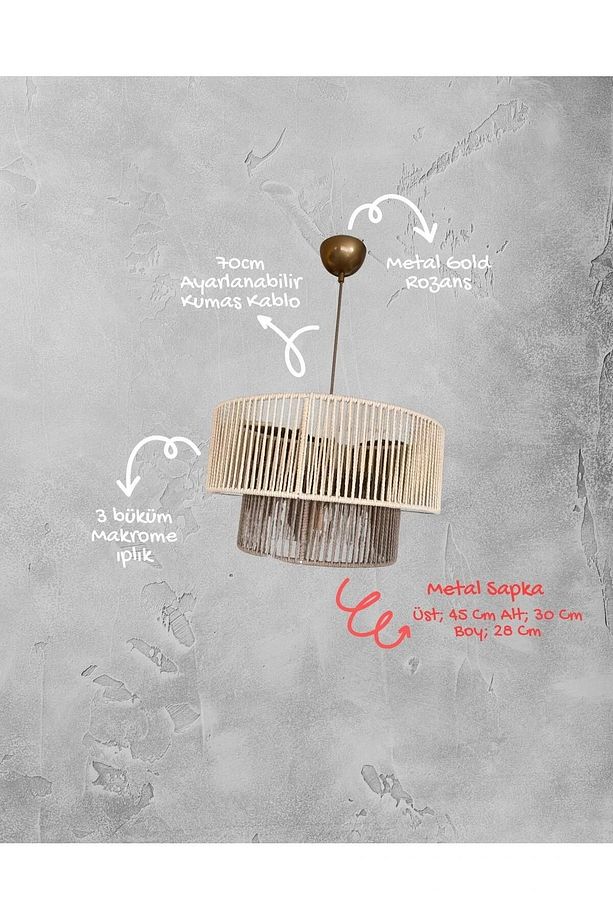 Vespera Sarkıt Avize - Makrome Ip, Metal Iskelet - 3