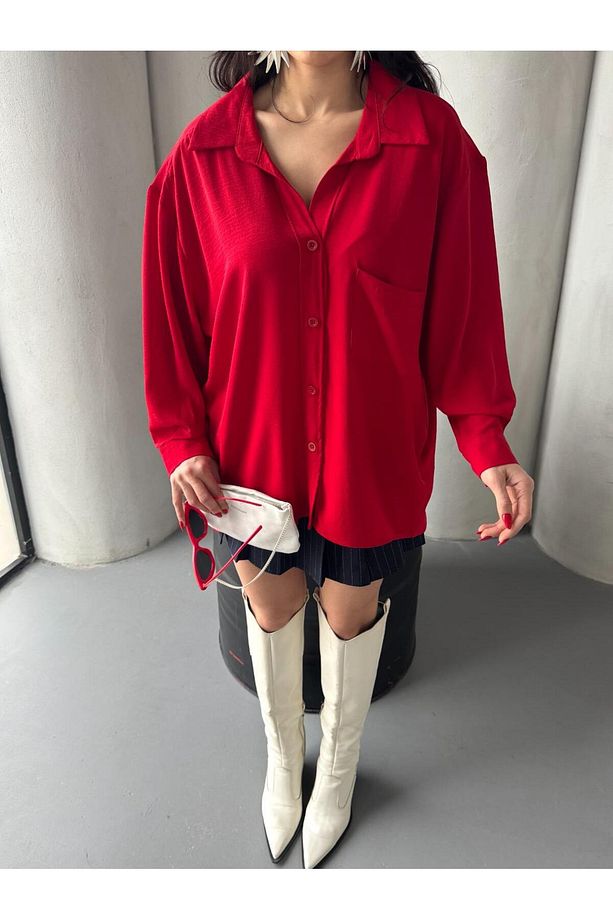 Kadın Flory Ayrobin Oversize Tek Cep Gömlek - 6