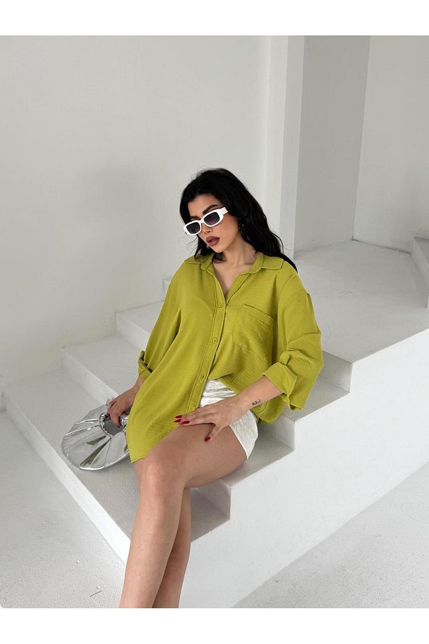 Kadın Flory Ayrobin Oversize Tek Cep Gömlek - 4