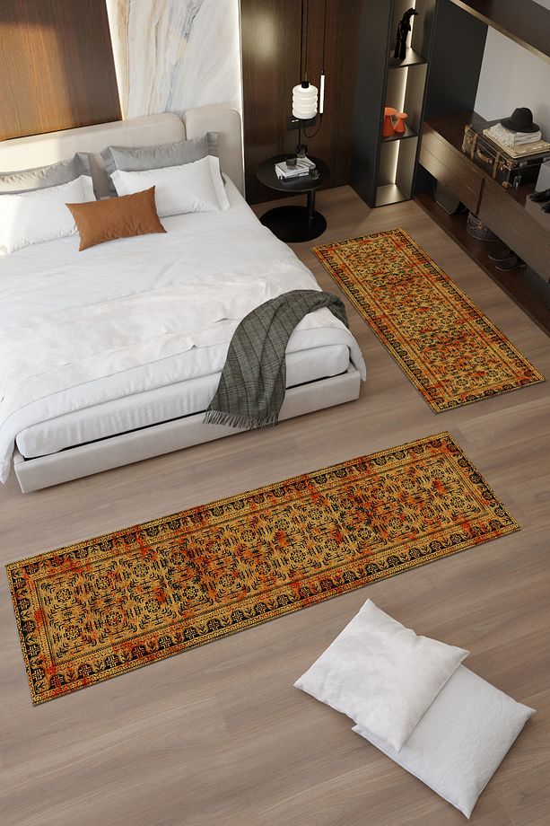 Turuncu Otan Desenli Makinede Yıkanabilir Salon Halısı Yatak Odası Halısı & Yolluk Modelleri - 3
