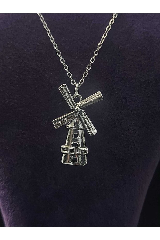 Windmill Figure Netherlands Windmill Symbol of Fortune Abundance Blessings Icon Steel Necklace