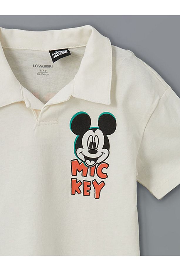 LCW Kids Bej Mickey Mouse Baskılı Erkek Çocuk Tişört ve Pantolon 2'li - 8