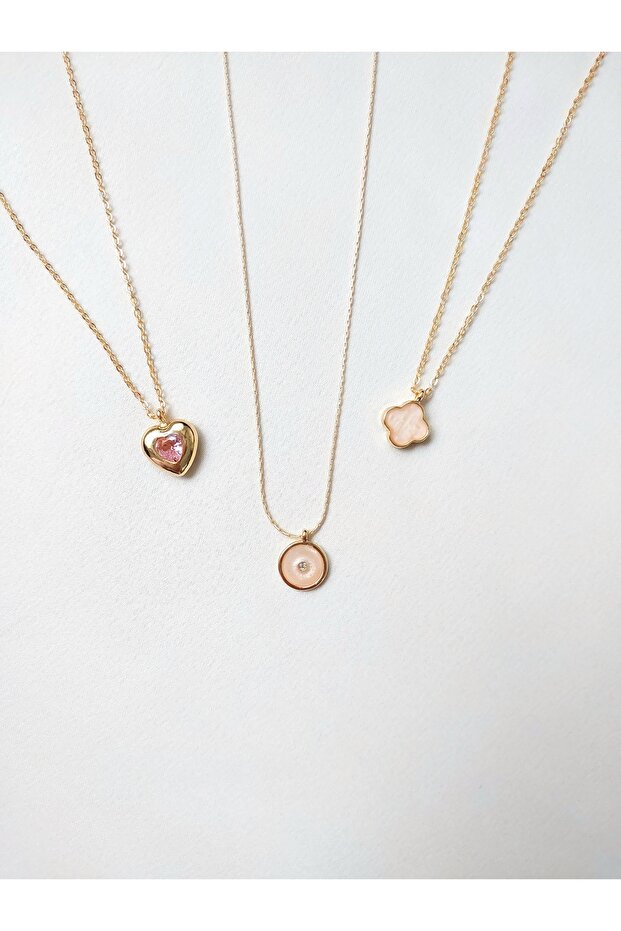 Gold 3'lü Kalp Charm Kolye Set – Trend Takı Modeli - 2