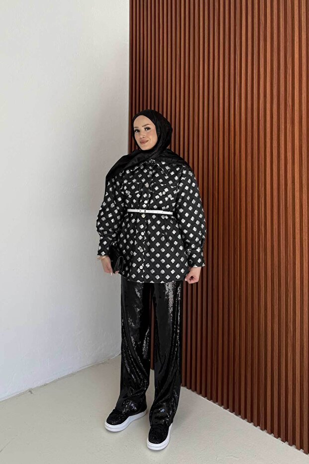 SİYAH Pullu Kot Ceket 32-3420 - 6