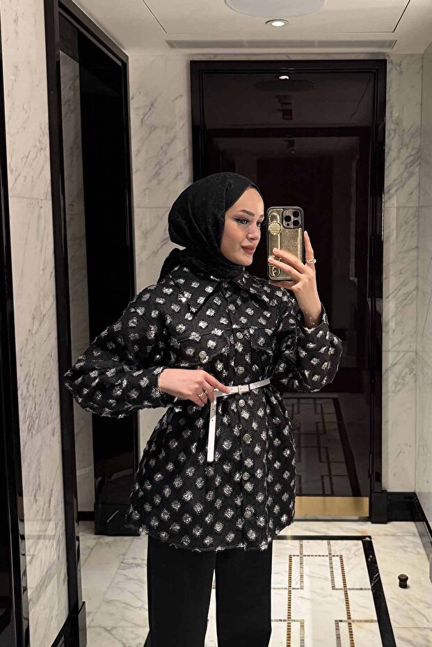 SİYAH Pullu Kot Ceket 32-3420 - 3