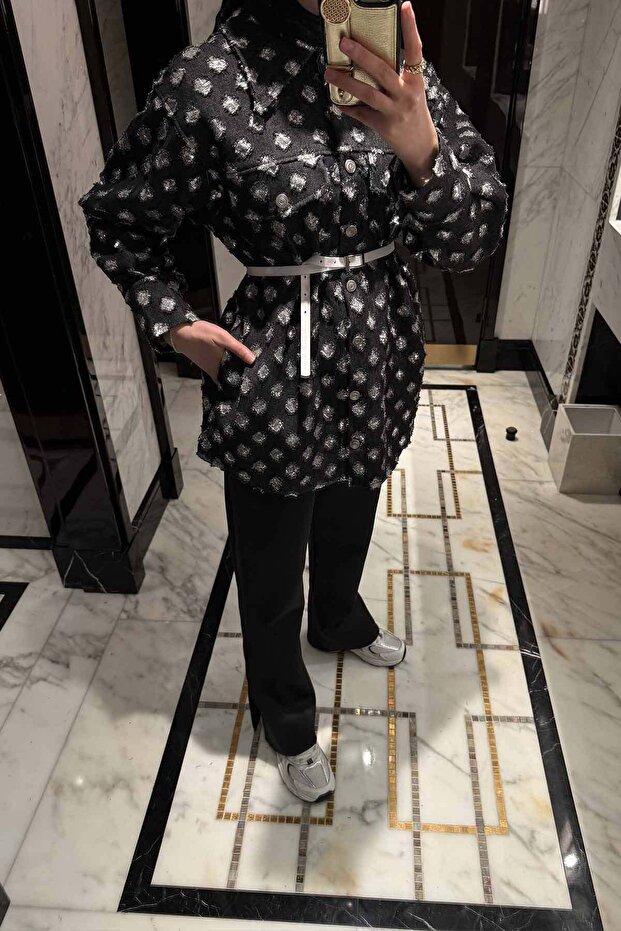 SİYAH Pullu Kot Ceket 32-3420 - 2