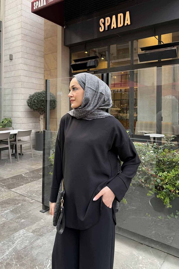 SİYAH Basic Krep Tunik 32-2239 - 3