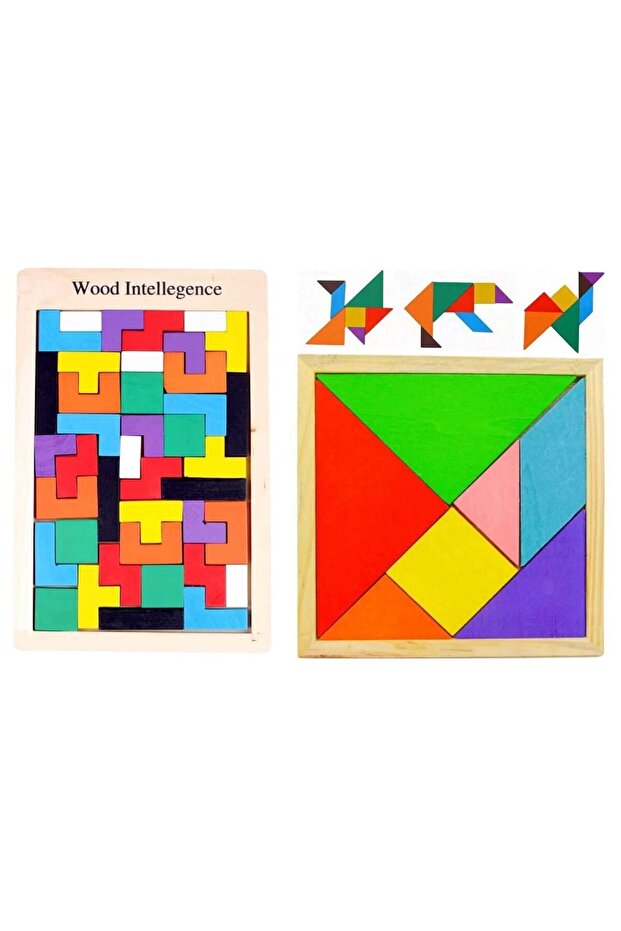 Tangram Game Pack 7 Pieces And Tetris Logic Game With Wooden Pieces - 1