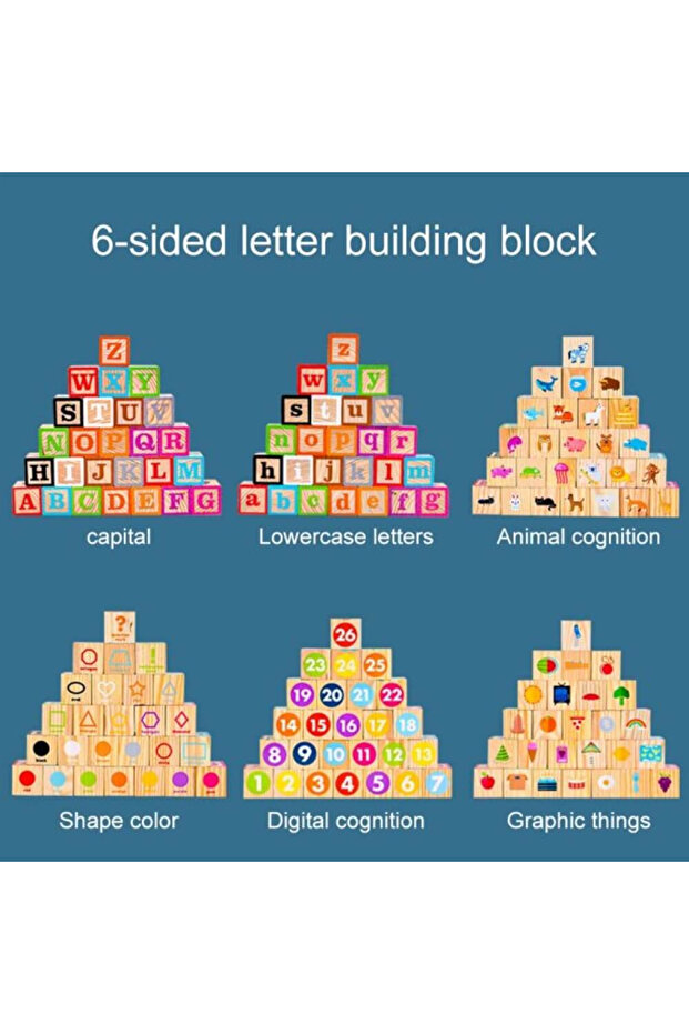 Set of 26 Wooden Cubes, Letters, Numbers, Animals, Objects, 18 Months - 4
