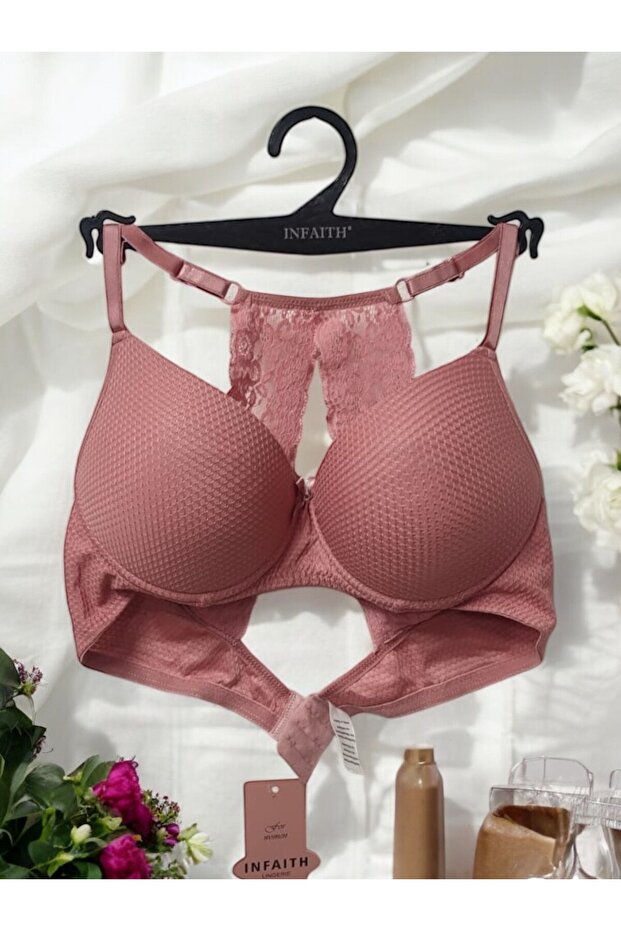 Powder Back Lace Detailed Supported Women's Bra