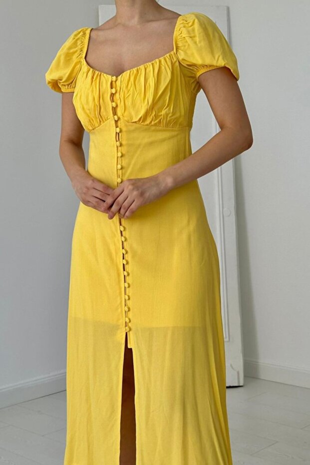 Sarı Prenses Yaka Elbise - 3