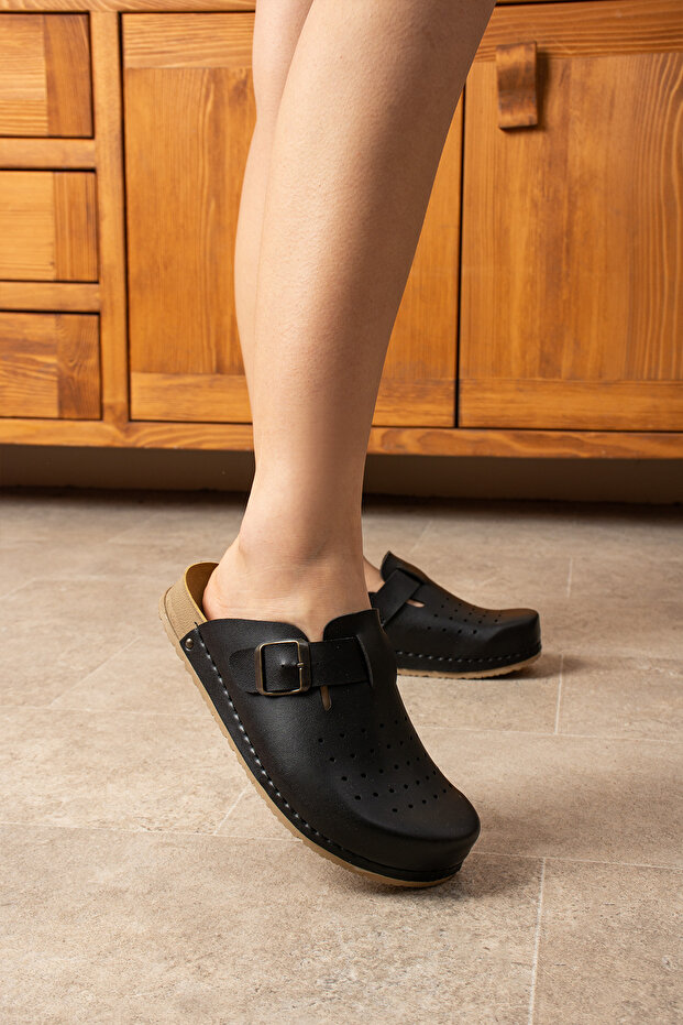 Black Perforated Comfort Slippers