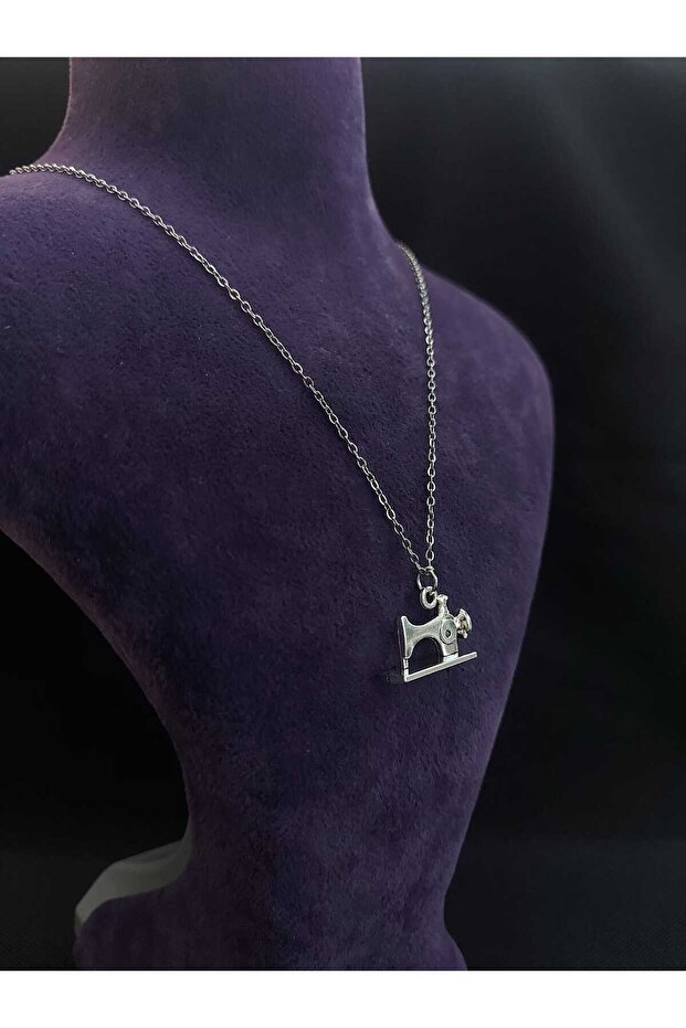Dikiş Makinesi Minimal Model Çelik Kolye Moda Ve Terzilik Temalı Günlük Kullanım Çelik Kolye - 7