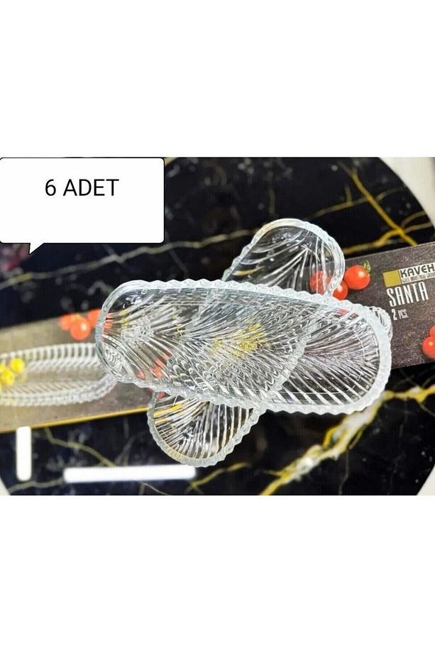 6’lı Cam Kayık Tabak reçellik çerezlik kahvaltı sunum tabağı 20*8 Cm - 1