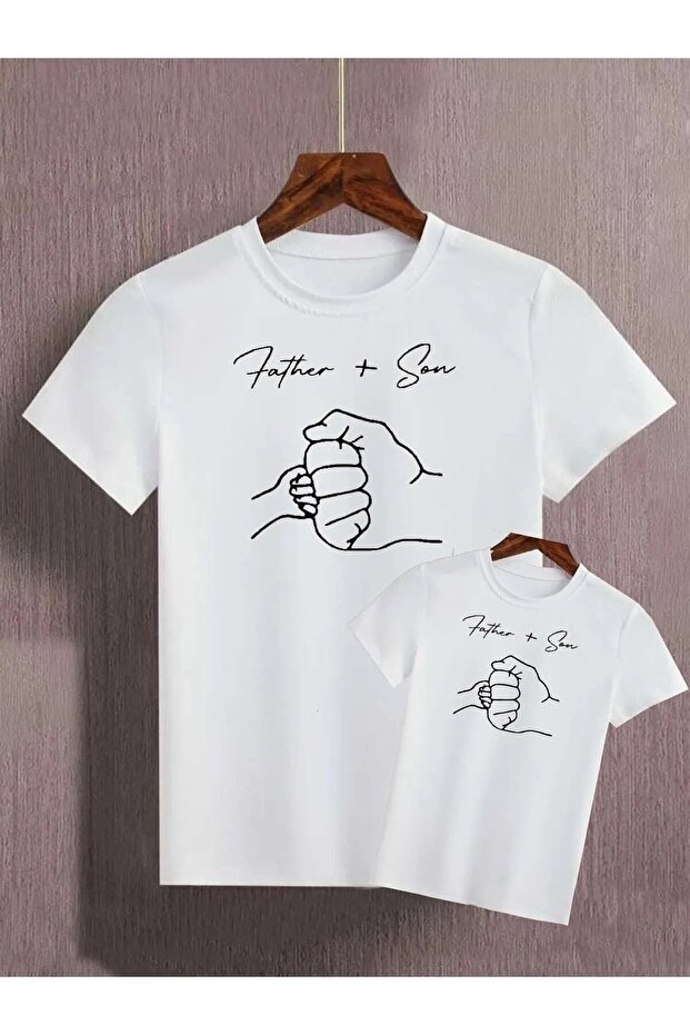 White Father Son Printed Father Son Cotton T-Shirt Combination