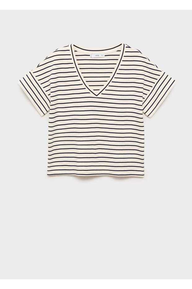 Μπλουζάκι με ριγέ V λαιμόκοψη - 3